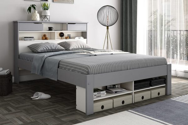 Ella Wooden Storage Bed Bedmaster White  Grey No Additional Storage King Size | Bed Sava