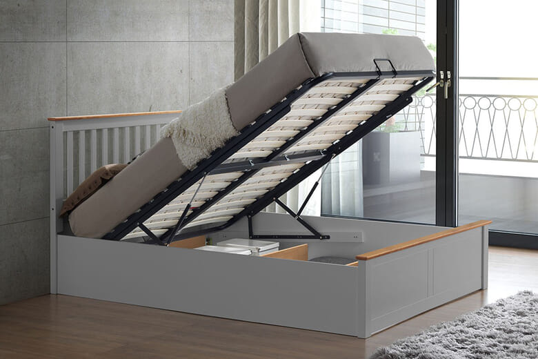 Levi Ottoman Bed, Bedmaster_Oak, Double