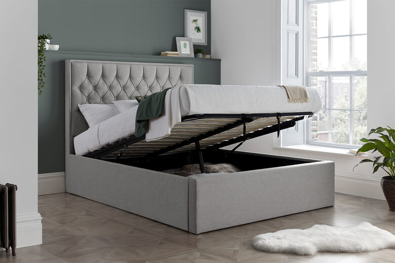 Elijah Upholstered Ottoman Bed, Bedmaster_Grey Fabric, Double