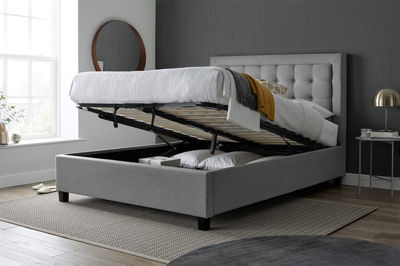 Gabriel Upholstered Ottoman Bed, Bedmaster_Grey Fabric, Double