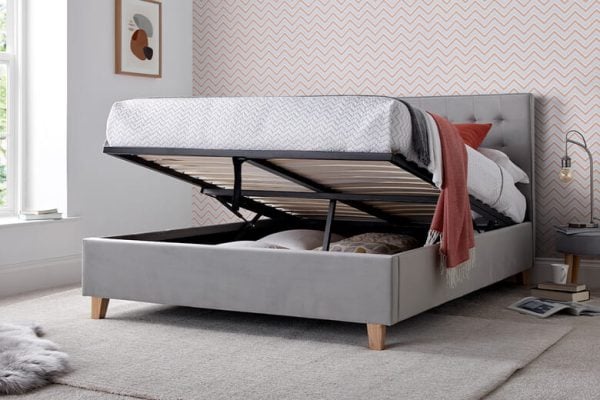 Abigail Upholstered Ottoman Bed Bedmaster Pink Velvet Double | Bed Sava