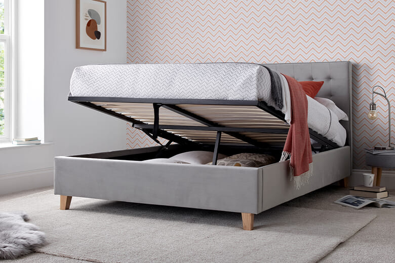 Abigail Upholstered Ottoman Bed, Bedmaster_Blue Velvet, Double