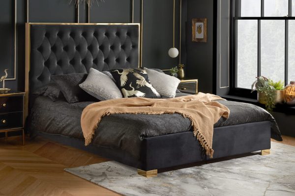 Birlea Chelsea Fabric Bed Birlea Grey Fabric  Silver Chrome King Size | Bed Sava