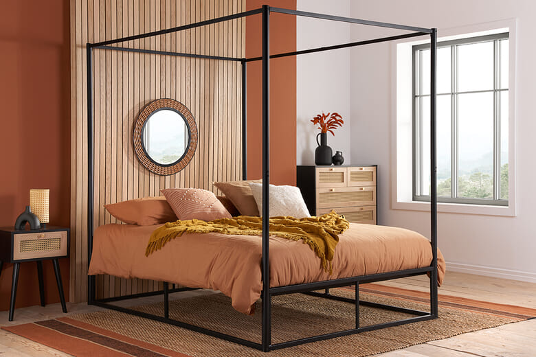 Birlea Farringdon Black Metal 4 Poster Bed, Small Double