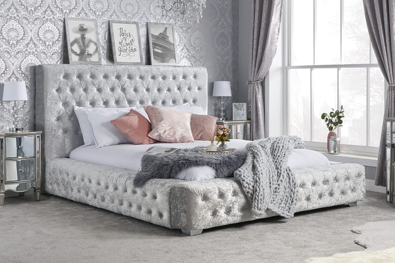 Birlea Grande Crushed Velvet Fabric Bed, Birlea_Steel Crushed Velvet, Double