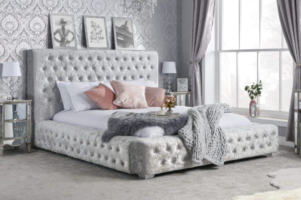 Birlea Grande Crushed Velvet Fabric Bed Birlea Steel Crushed Velvet King Size | Bed Sava