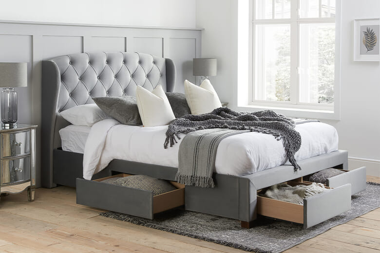 Birlea Hope Grey Velvet Storage Bed, King Size