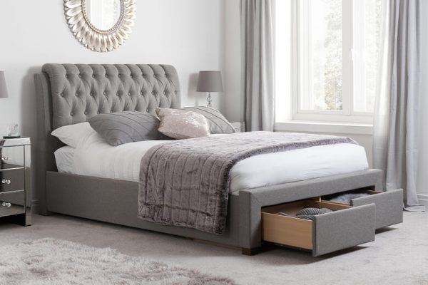 Birlea Valentino Fabric 2 Drawer Storage Bed Birlea Grey Fabric Double | Bed Sava