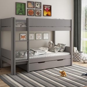 Anderson Bunk Bed with Drawer  30 Single  Grey | Bed Sava
