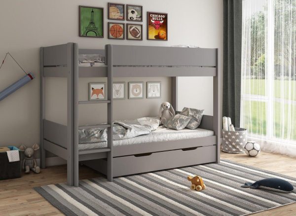 Anderson Bunk Bed with Drawer  30 Single  Grey | Bed Sava