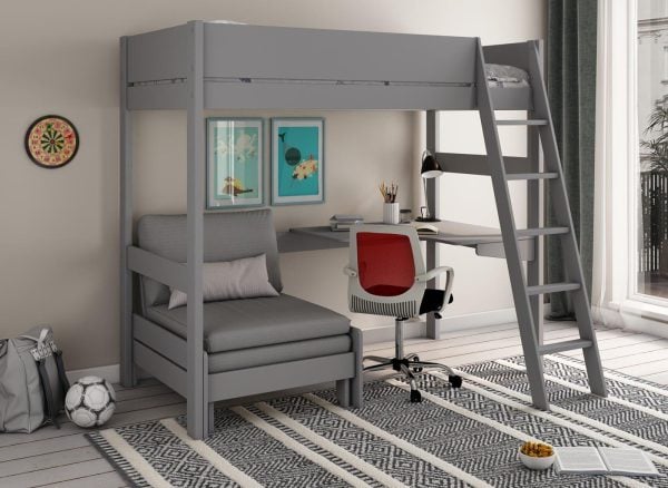Anderson Desk High Sleeper With Silver Chair  30 Single  Grey | Bed Sava