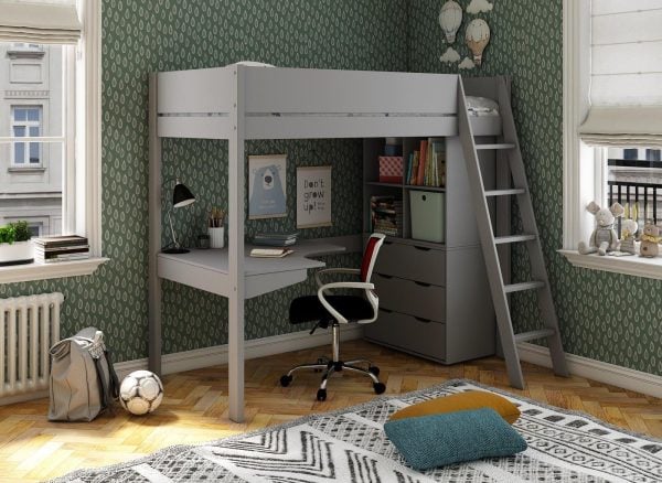 Anderson Desk High Sleeper With Storage  30 Single  Grey | Bed Sava