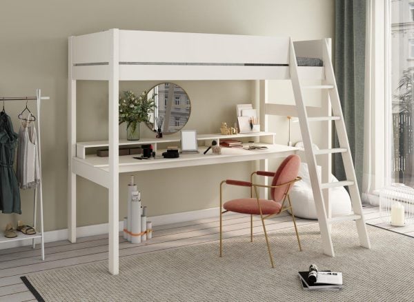 Anderson XL High Sleeper Bed Frame with Desk  30 Single  White | Bed Sava