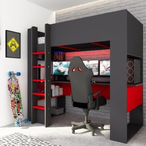 Marshall Gaming High Sleeper  30 Single  Black | Bed Sava