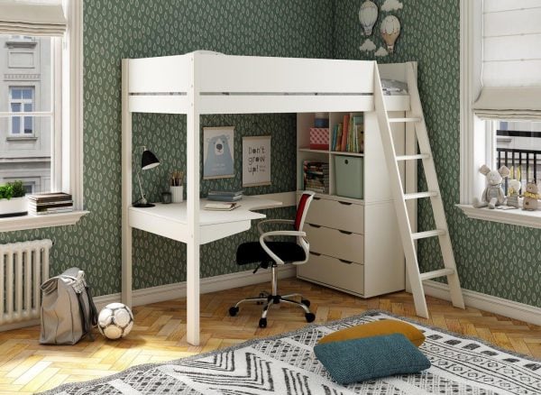 Anderson Desk High Sleeper With Storage  30 Single  White | Bed Sava