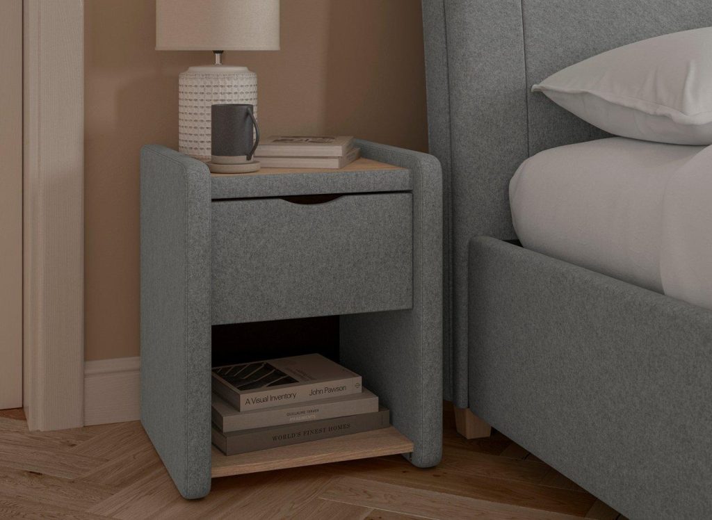Delaware Upholstered Bedside Table - Grey