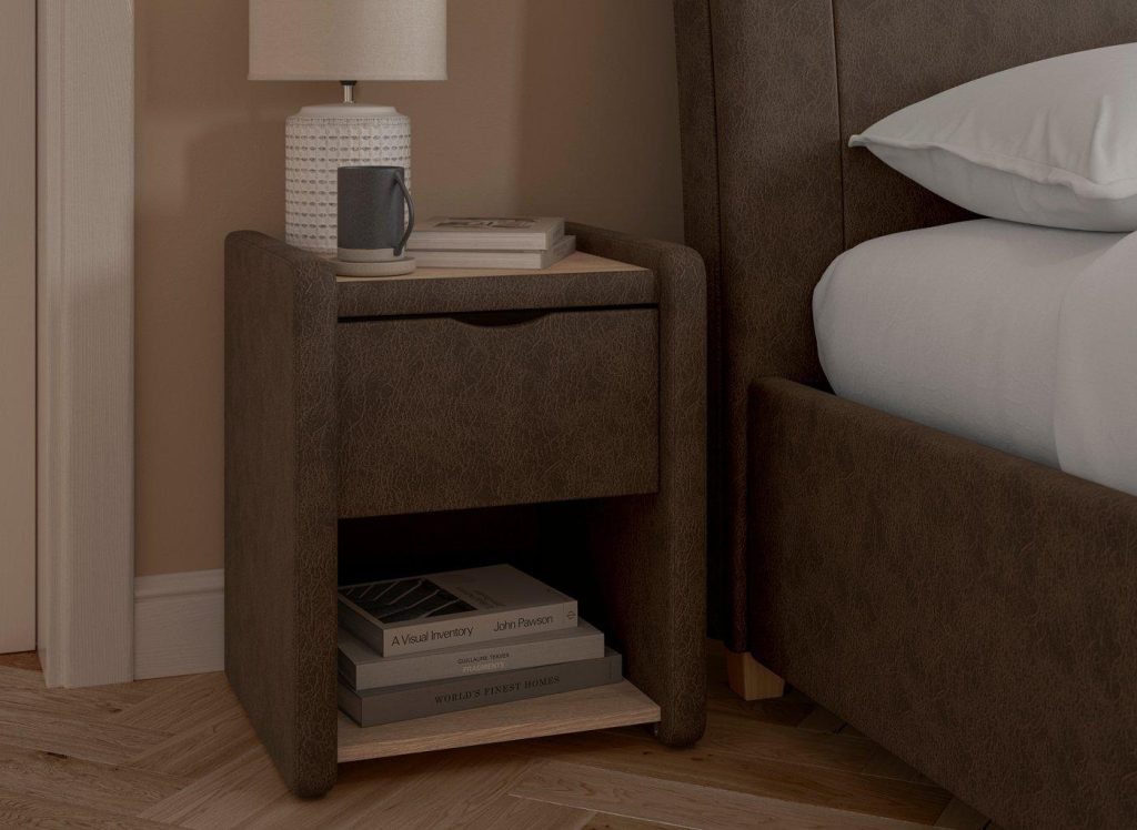 Delaware Upholstered Bedside Table - Brown