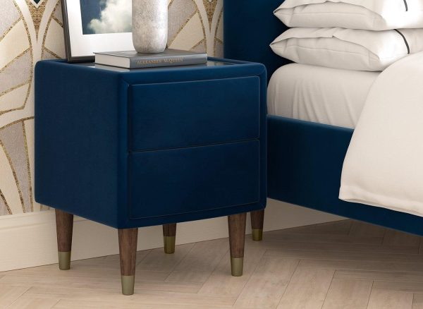Batten Velvet Finish Bedside Table  Blue | Bed Sava