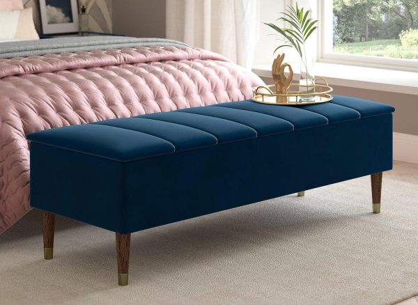 Batten Velvet Finish Blanket Box  Blue | Bed Sava