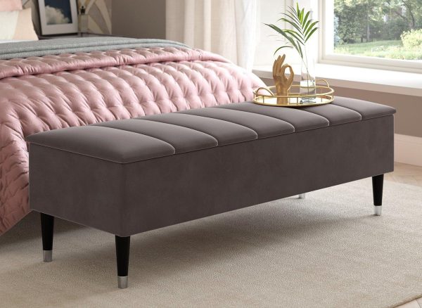 Batten Velvet Finish Blanket Box  Grey | Bed Sava