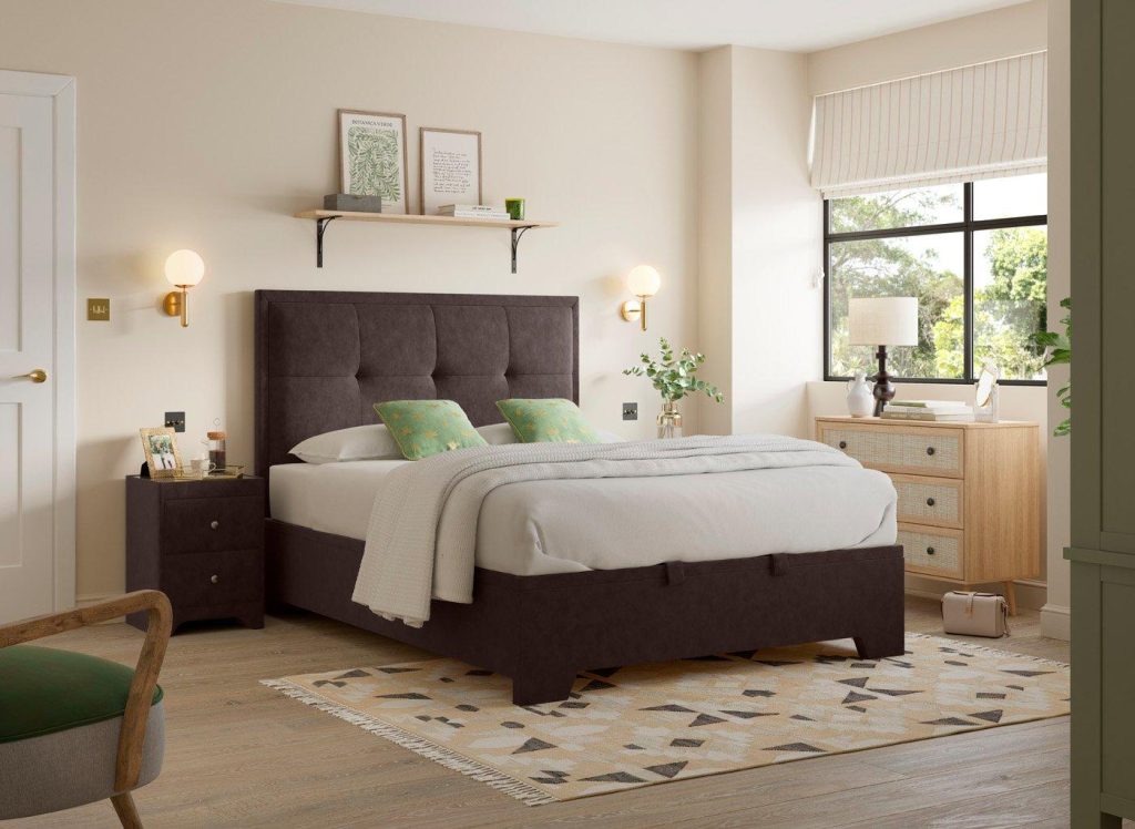 Hopkins Upholstered Ottoman Bed Frame  60 Super King  Brown | Bed Sava