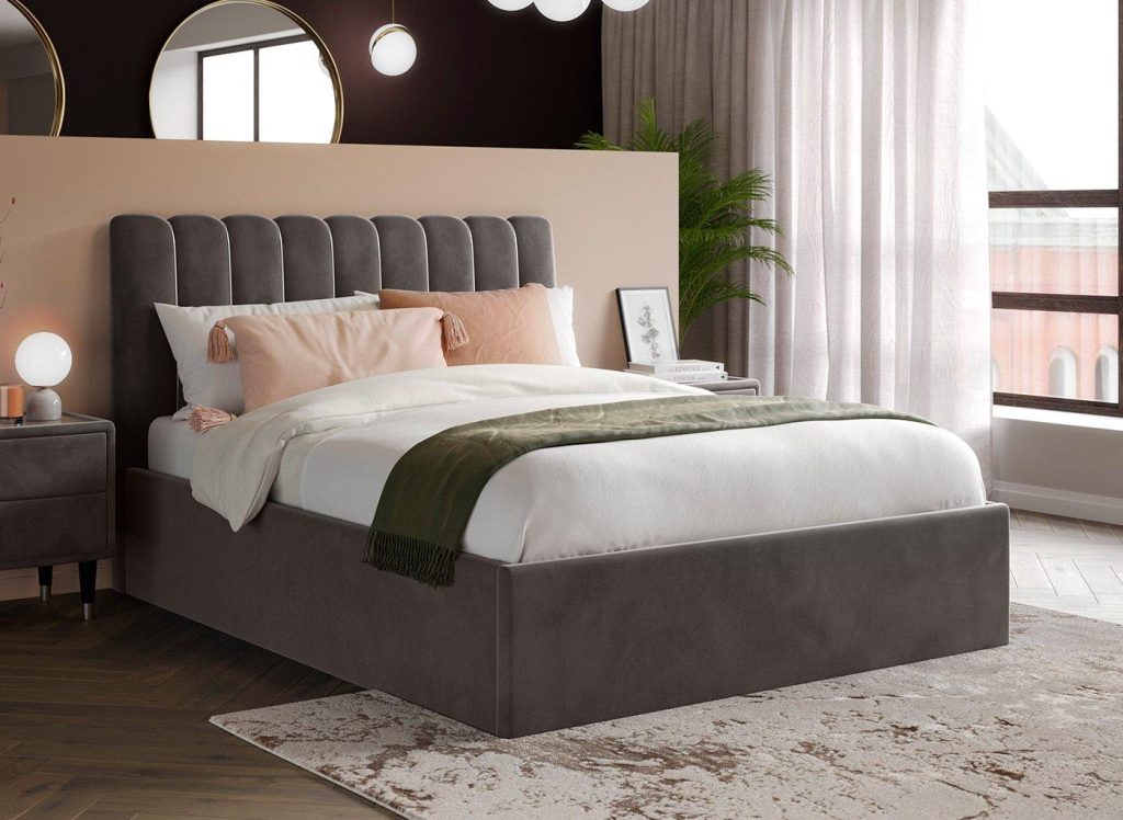 Mount Velvet Finish Ottoman Bed Frame  60 Super King  Grey | Bed Sava