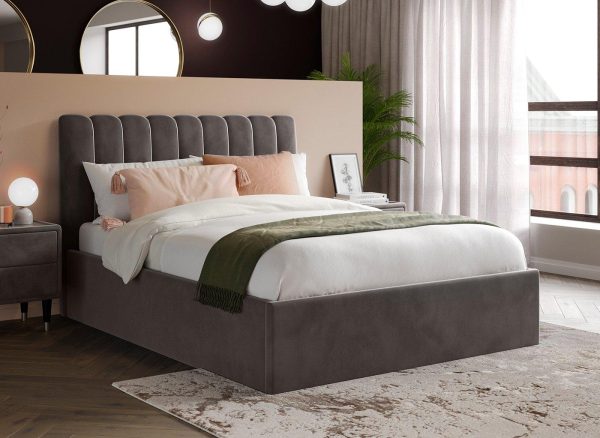 Mount Velvet Finish Ottoman Bed Frame  50 King  Grey | Bed Sava