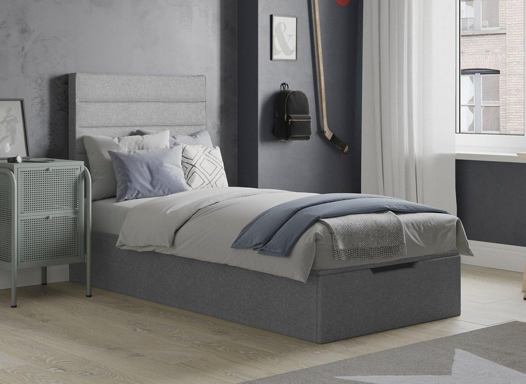 Sutton Upholstered Ottoman Bed Frame  30 Single  Silver | Bed Sava