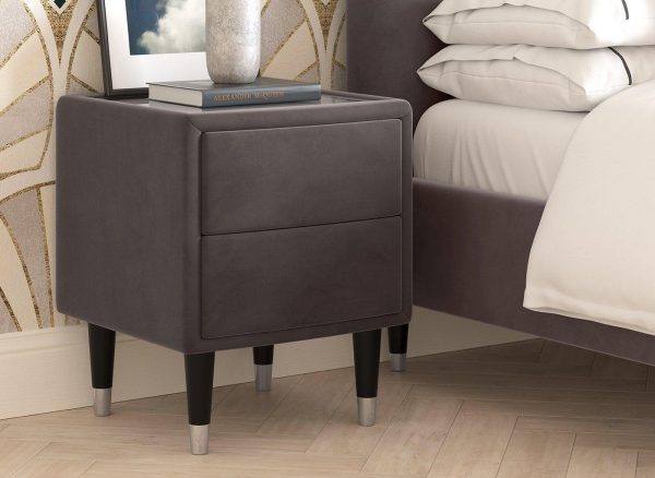Batten Velvet Finish Bedside Table  Grey | Bed Sava