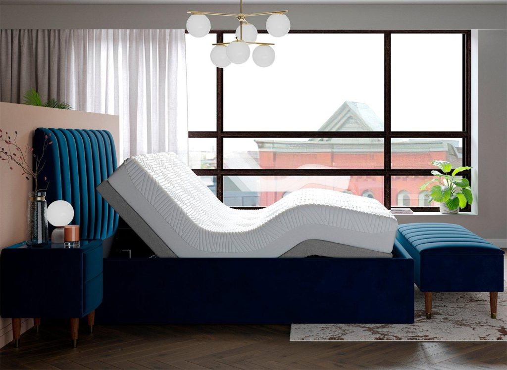 Mount Sleepmotion Adjustable Velvet-Finish Bed Frame - 4'6 Double - Blue