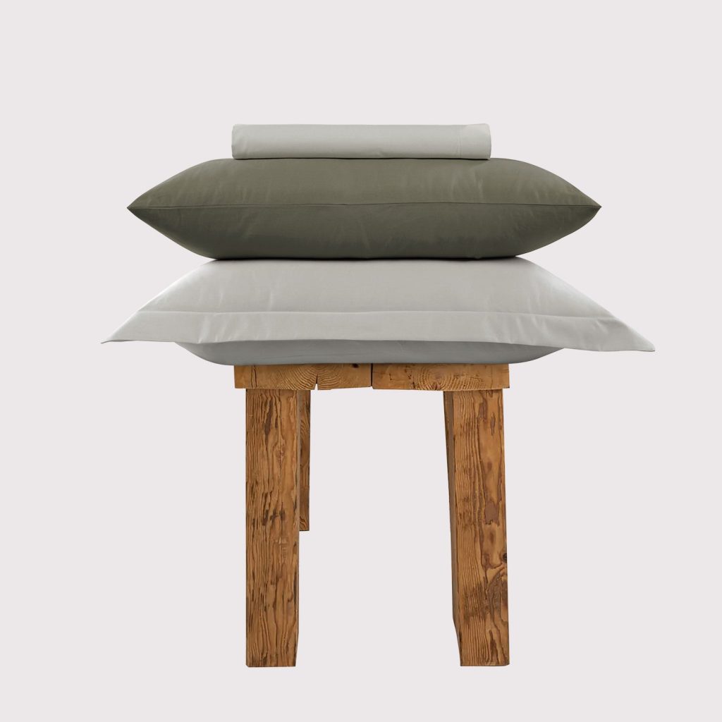 800 Thread Count Grand Splendour LUXE Sheet Set - Oyster Mushroom with Sage Green Bedding, Super King / Flat / Standard