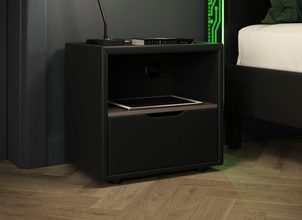 Glitch Upholstered Bedside Table - Black