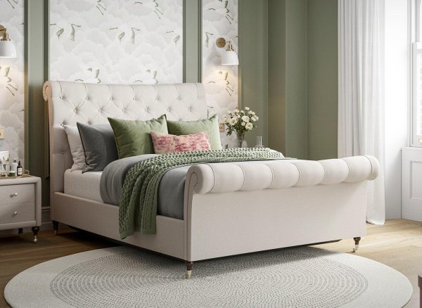 Alana Upholstered Ottoman Bed Frame  60 Super King  Cream | Bed Sava