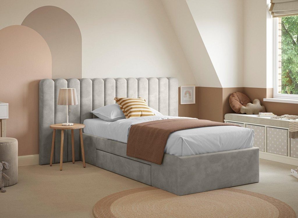 Callie Kids Velvet-Finish Hotel Bed Frame - 3'0 Single - Grey