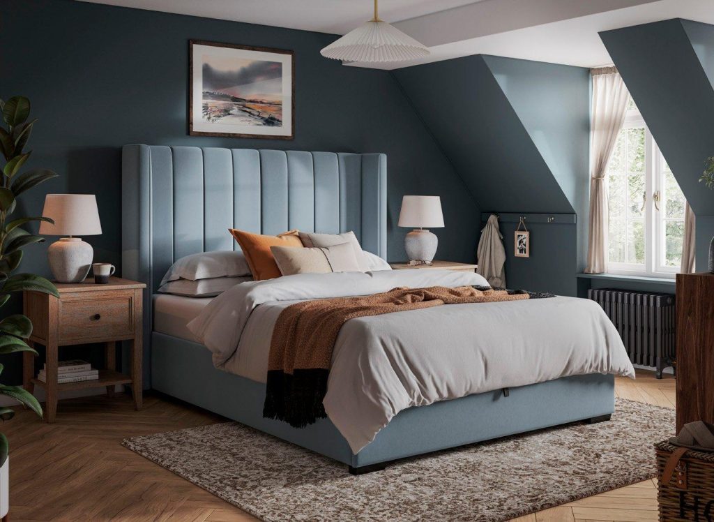 Charlie Upholstered Ottoman Bed Frame - 6'0 Super King - Blue