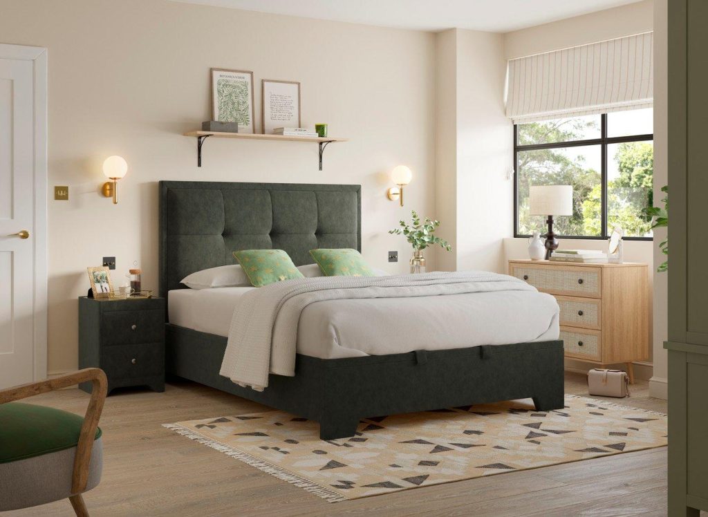 Hopkins Upholstered Ottoman Bed Frame  60 Super King  Green | Bed Sava