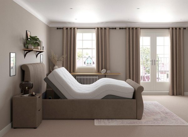 Lucia Sleepmotion Double 400i Adjustable Upholstered Bed Frame  46 Double  Beige | Bed Sava