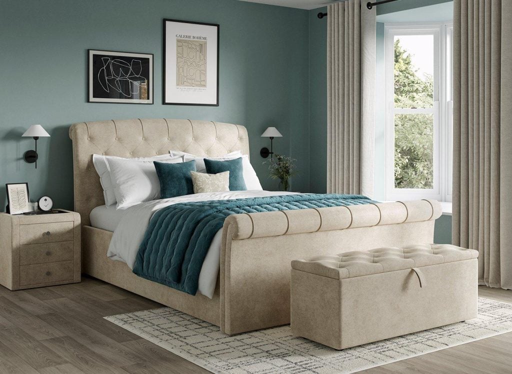 Paris Upholstered Ottoman Bed Frame - 6'0 Super King - Beige