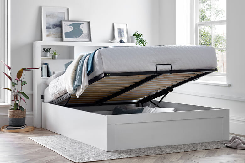 Ariana White Ottoman Storage Bed, Double