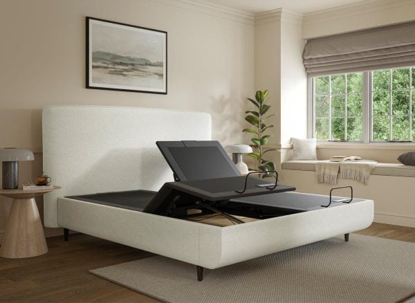 TEMPUR® Sensory Arc Smart Adjustable Upholstered Bed Frame  50 King  White | Bed Sava