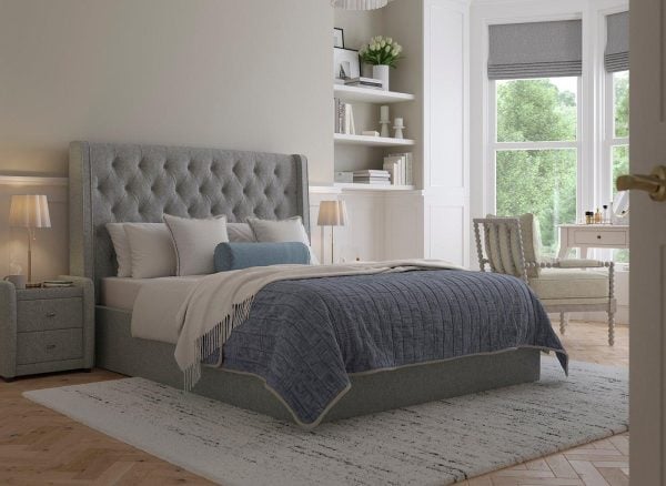Deacon Upholstered Ottoman Bed Frame  60 Super King  Grey | Bed Sava