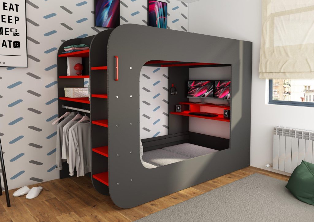 Marshall Loft Pod Gaming high sleeper with Futon - 3'0 Euro Single - Black
