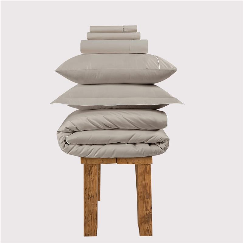 800 Thread Count Egyptian Cotton Duke of Bliss LUXE Bedding Set - Simply Taupe with White Accent, Super King / Taupe with White