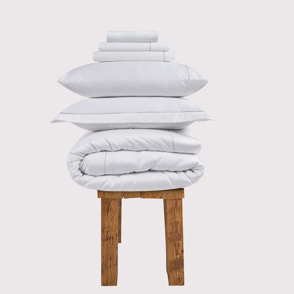 300 Thread Count Percale Oakwood Bedding Set  Silver Dove Grey Super King  Brilliant White with Grey | Bed Sava