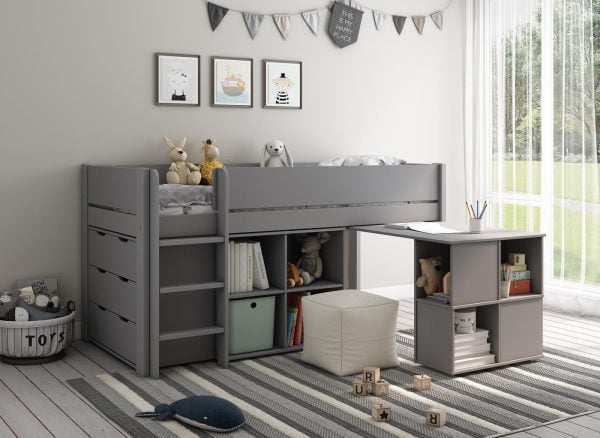 Anderson Mid Sleeper Bed Frame with Storage  Drawers  30 Single  Grey | Bed Sava