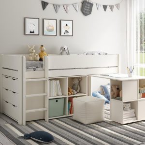 Anderson Mid Sleeper Bed Frame with Storage  Drawers  30 Single  White | Bed Sava