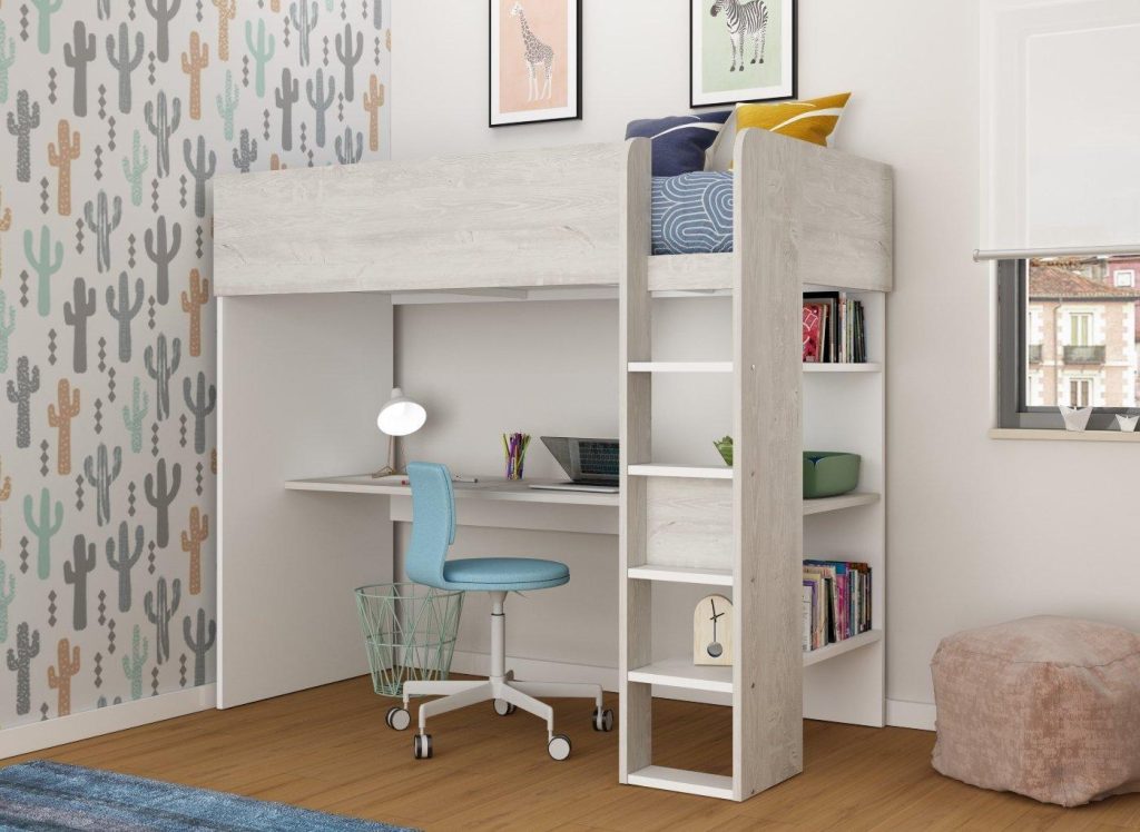 Cassie High Sleeper with Desk - 3'0 Euro Single - White