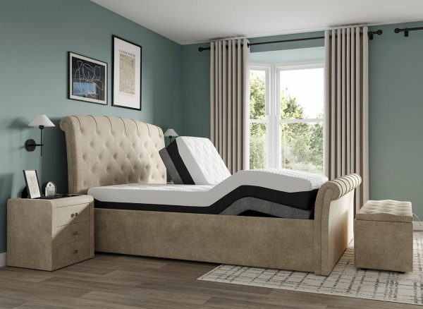 Paris Sleepmotion Adjustable Upholstered Bed Frame  50 King  Beige | Bed Sava