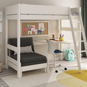 Anderson Desk High Sleeper With Black Chair  30 Single  White | Bed Sava