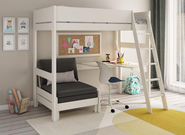 Anderson Desk High Sleeper With Black Chair  30 Single  White | Bed Sava